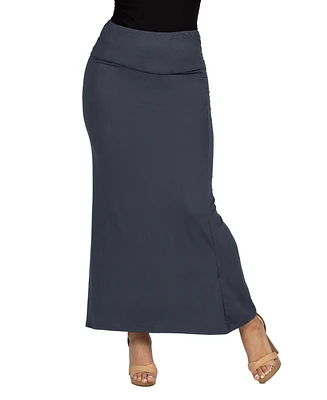 24seven Comfort Apparel Women's Comfortable Foldover Maxi Skirt