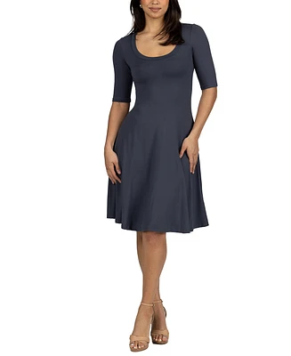 24seven Comfort Apparel a Line Knee Length Elbow Sleeves Dress