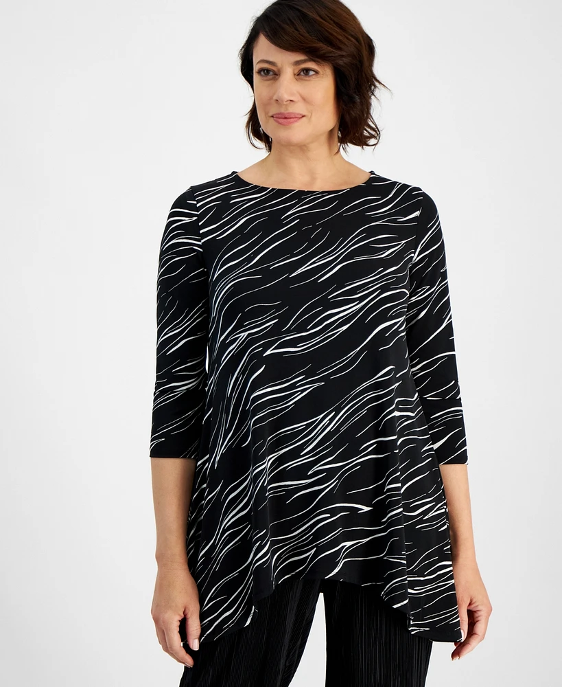 Jm Collection Women's Printed 3/4 Sleeve Swing Top, Created for Macy's