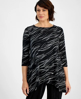 Jm Collection Women's Printed 3/4 Sleeve Swing Top, Created for Macy's