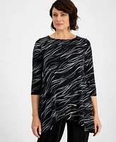 Jm Collection Women's Printed 3/4 Sleeve Swing Top, Created for Macy's