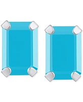 Turquoise Emerald-Cut Solitaire Four Prong Stud Earrings in 14k Gold