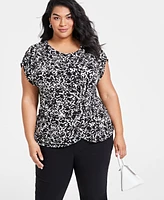 I.n.c. International Concepts Plus Printed Gathered Top, Created for Macy's