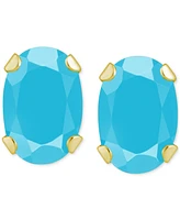 Turquoise Solitaire Oval Claw-Set Stud Earrings 14k Gold