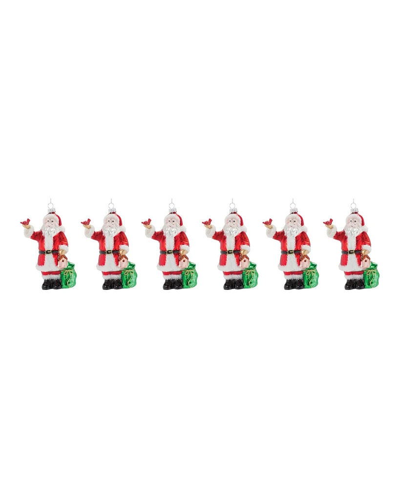 Slickblue Glass Santa With Cardinal Bird Ornament (Set of 6)