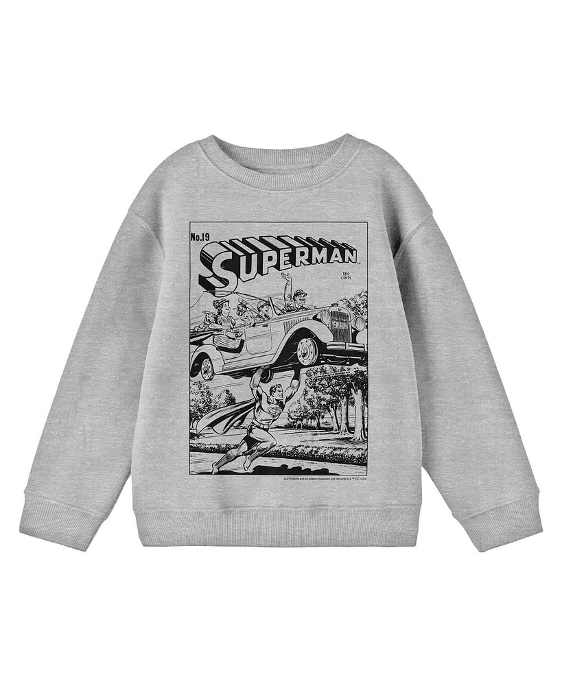 Superman Boys Comic Cover No. 19 Crew Neck Long Sleeve Athletic Heather Youth Tee