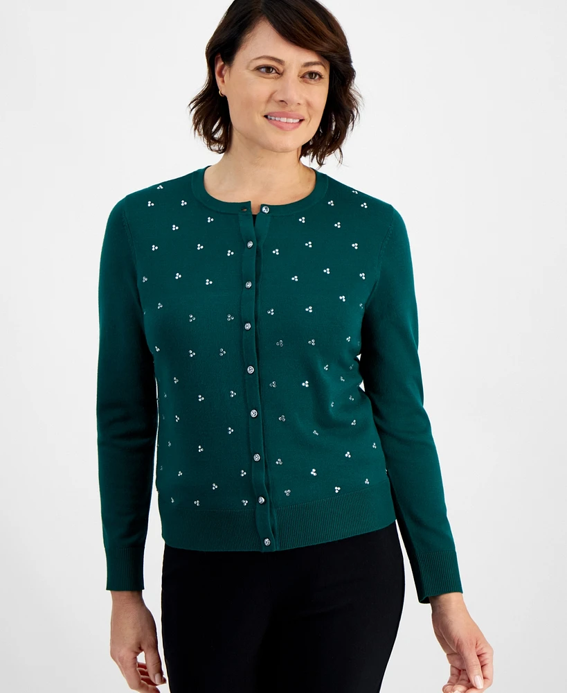 Jm Collection Women's Rhinestone Party Button-Front Cardigan, Created for Macy's