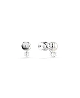 Swarovski Crystal Pearl, Round Cut, White, Rhodium Plated Matrix Stud Earrings