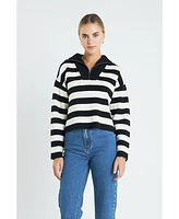 English Factory Women's Striped Half-Zip Sweater