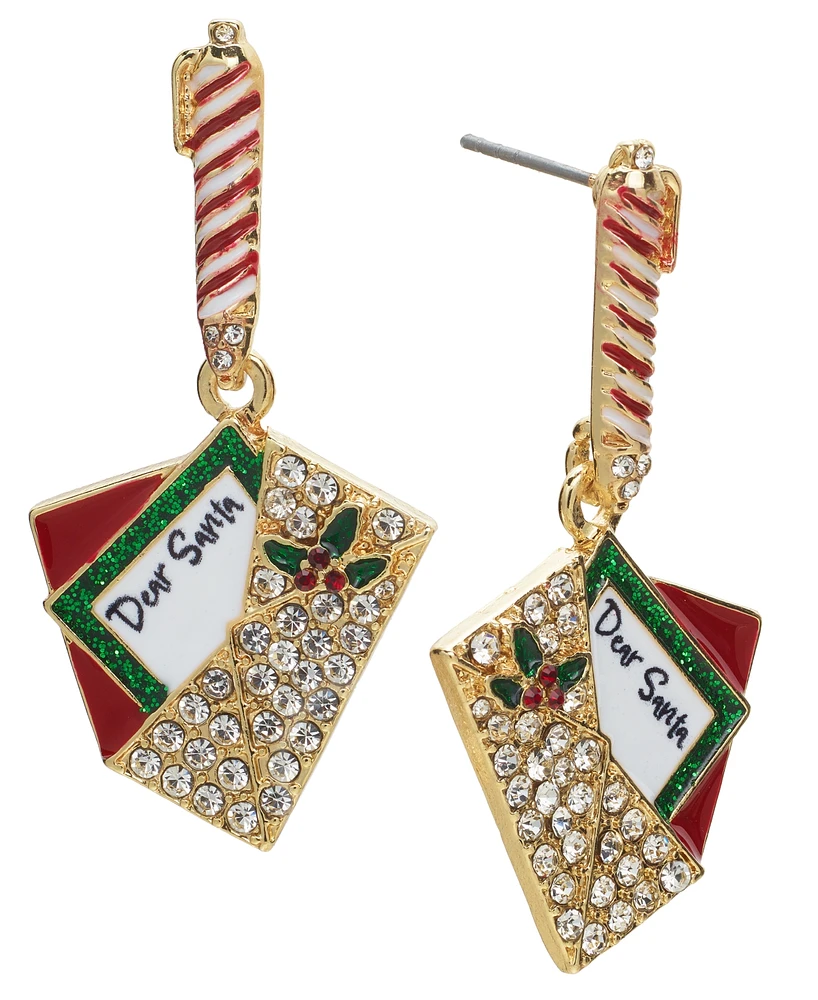 Holiday Lane Gold-Tone Pave Santa Letter Drop Earrings, Created for Macy's