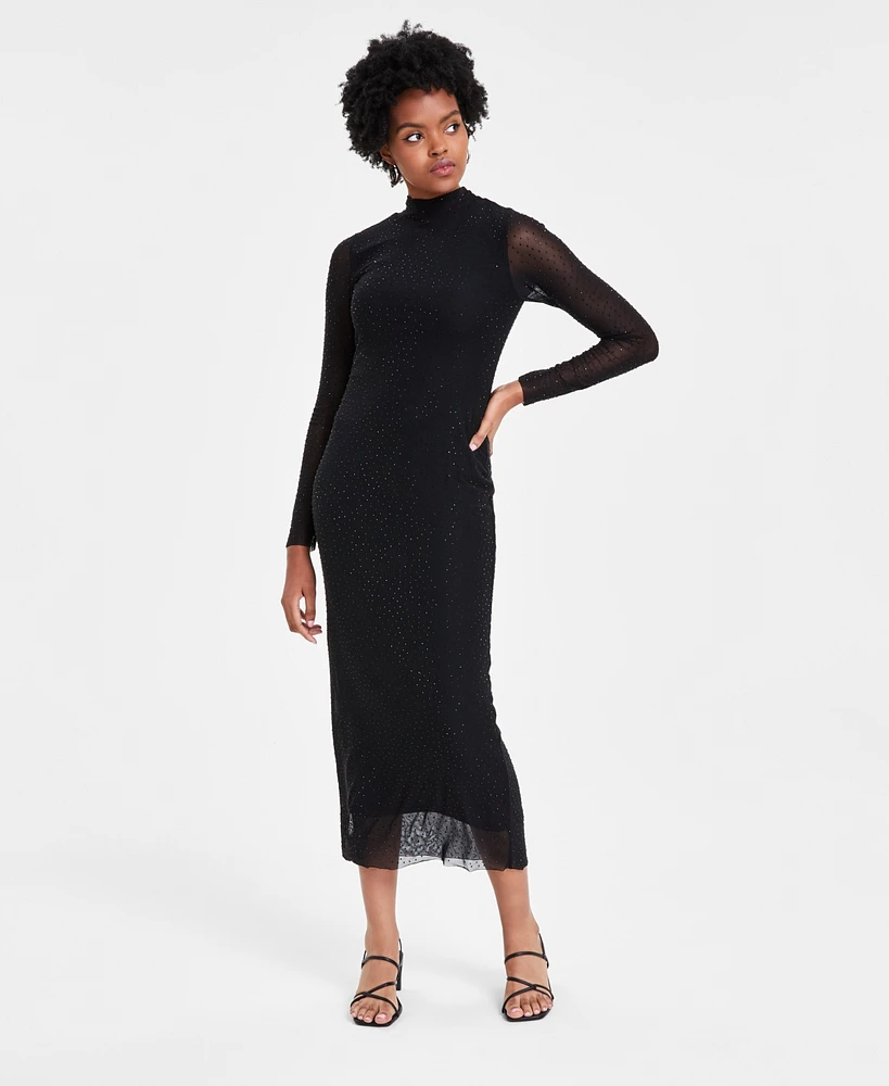 Bar Iii Women's Embellished Mesh Bodycon Midi Dress, Created for Macy's