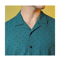 Campus Sutra Men's Teal Green Self-Design Pom-Pom Shirt