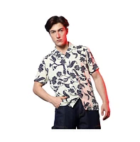 Campus Sutra Men's Midnight Black & Ivory White Contrast Flower Shirt