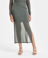 Bar Iii Women's Mesh Side-Slit Pull-On Midi Skirt, Created for Macy's