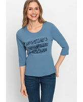 Olsen Women's 3/4 Sleeve Placement Print Tee