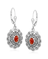 American West Jewelry Sterling Silver and Red Spiny Oyster Gemstone Concha Lever Back Earrings