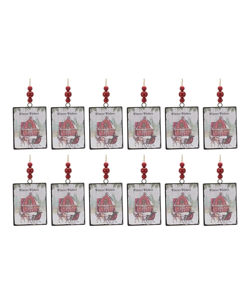 Slickblue Glass Winter Wishes Barn Ornament (Set of 12)