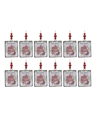 Slickblue Glass Winter Wishes Barn Ornament (Set of 12)