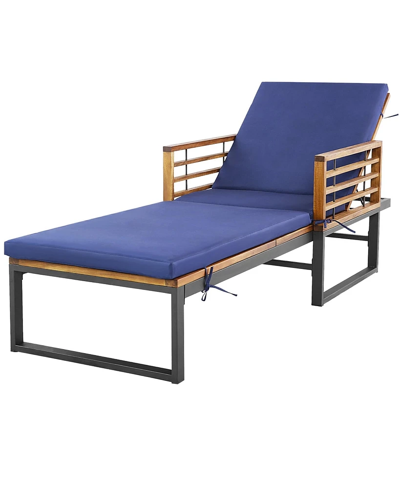 Gymax Outdoor Chaise Lounge Chair w/ 4-Position Adjustable Backrest Poolside Patio Navy