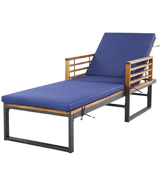 Gymax Outdoor Chaise Lounge Chair w/ 4-Position Adjustable Backrest Poolside Patio Navy