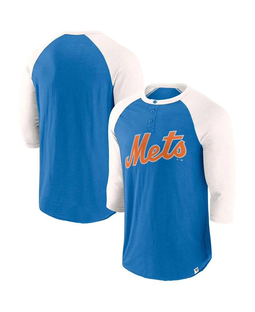 Fanatics Men's Royal/Cream New York Mets Historical Win 3/4-Sleeve Henley T-Shirt