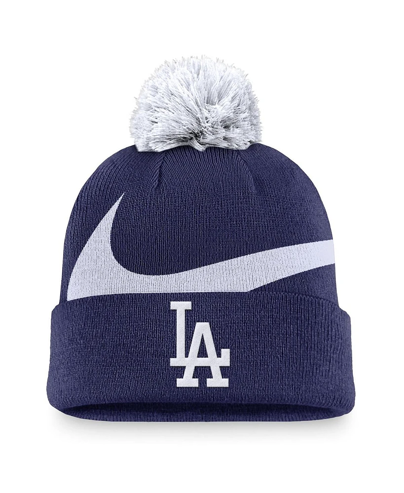 Nike Men's Royal Los Angeles Dodgers Swoosh Peak Cuffed Knit Hat with Pom