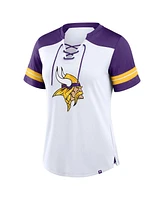 Fanatics Women's White/Purple Minnesota Vikings Foiled Primary Lace-Up T-Shirt