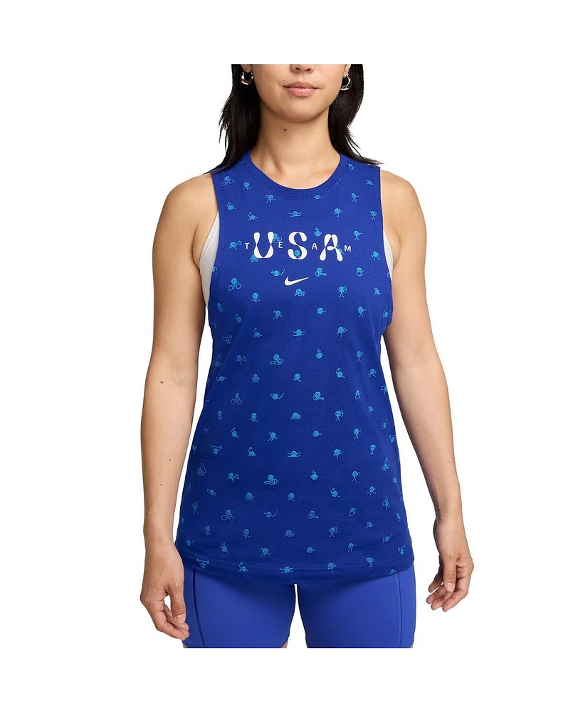 Nike Women's Blue Team Usa Icon Allover Print Muscle Tank Top