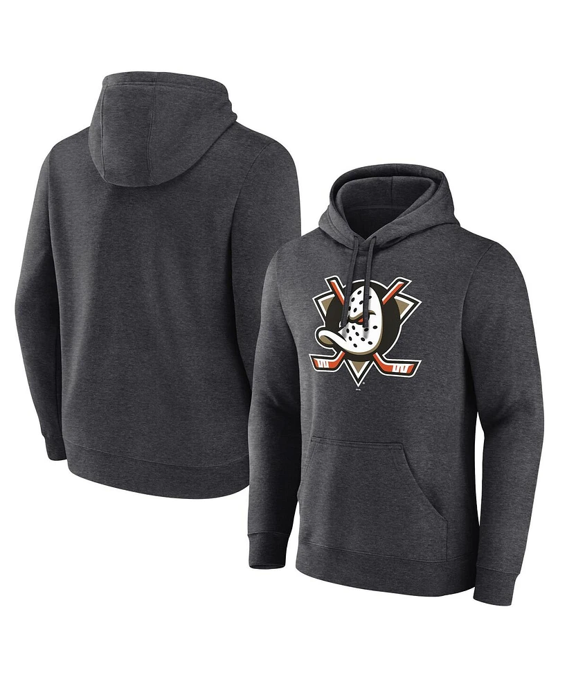 Fanatics Men's Heather Charcoal Anaheim Ducks Primary Logo Fleece Pullover Hoodie