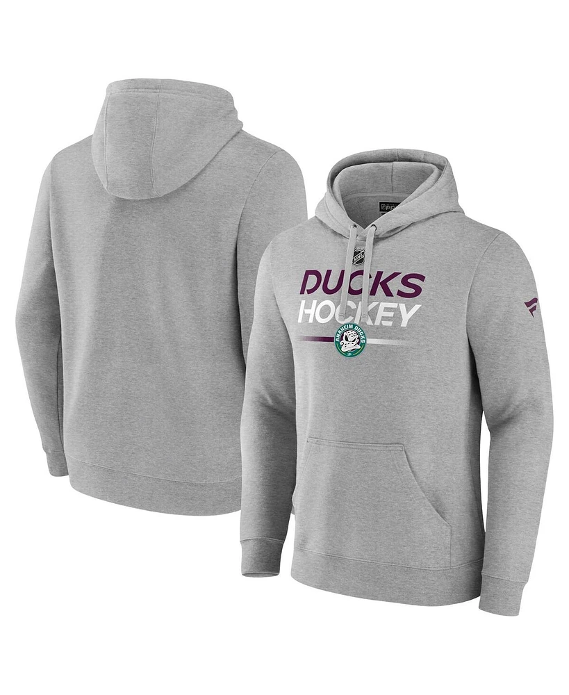 Fanatics Men's Heather Gray Anaheim Ducks Authentic Pro Alternate Wordmark Pullover Hoodie