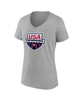 Fanatics Women's Heather Gray Usa Swimming Primary Logo V-Neck T-Shirt