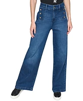 Karl Lagerfeld Paris Petite Mid-Rise Wide-Leg Jeans, First@Macy's