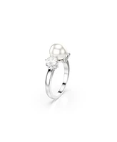 Swarovski Crystal Pearl, Round Cut, White, Rhodium Plated Matrix Ring