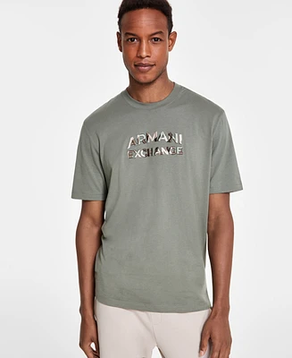 A|X Armani Exchange Men's Short Sleeve Crewneck Camo Logo T-Shirt