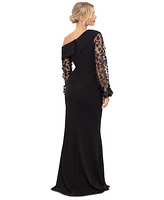 Xscape Women's Off-The-Shoulder Floral-Sleeve Scuba Crepe Gown