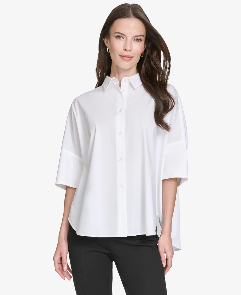 Halston Women's Cotton Dolman-Sleeve Hi-Low Shirt