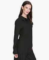 Halston Women's Button-Down Side-Ruched Blouse