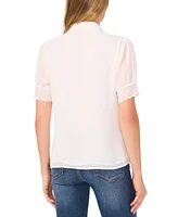 CeCe Women's Scalloped Puff-Sleeve Button-Front Blouse