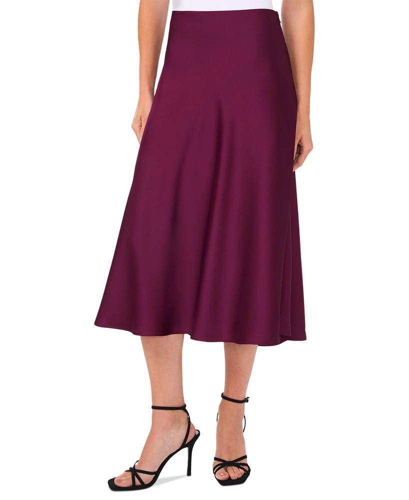 CeCe Women's A-line Side-Zip Satin Midi Skirt