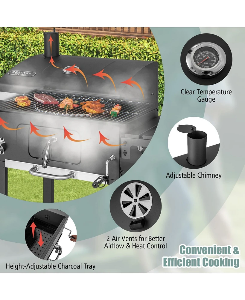 Slickblue Outdoor Bbq Charcoal Grill with 2 Foldable Side Table and Wheels