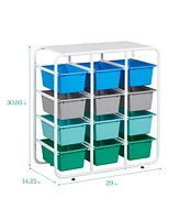 ECR4Kids 4-Tier Storage Rack with 12 Cubby Bins 4x3, Primary