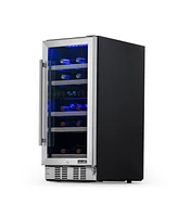 Newair 15" Built-in 29 Bottle Dual Zone Compressor Wine Fridge, Quiet Operation with Beech Wood Shelves and Recessed Kickplate