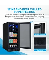 Newair 15" Flip Shelf Wine and Beverage Refrigerator, Reversible Shelves Hold 80 Cans or 33 Bottles