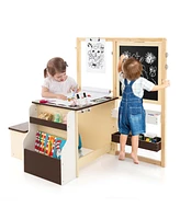 Kids Art Center Wooden Table Bench Set Adjustable Double-Sided Easel Storage