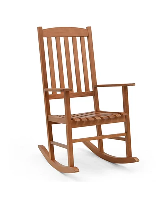 Costway 1PC Outdoor Rocking Chair Patio Eucalyptus Wood Rocker Ergonomic Slatted Garden