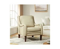 Hulala Home Traditional Pascual 27.56" Wide Genuine Leather Arm Chair with Rubber Wood Legs