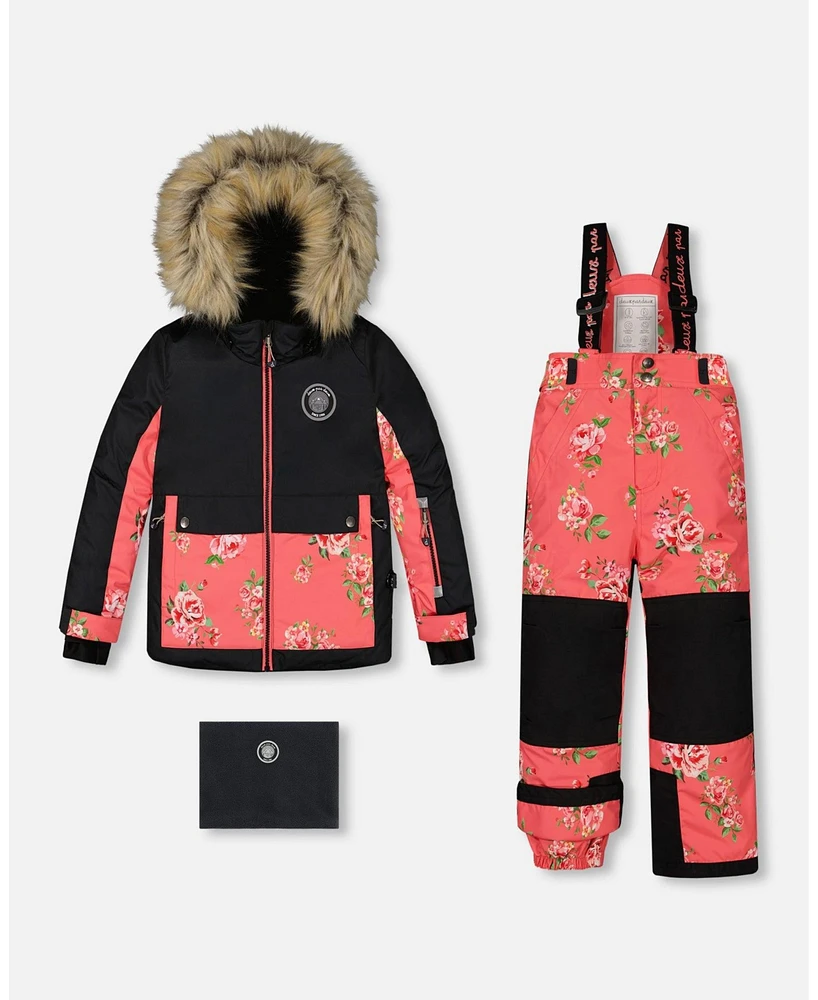 Deux par Toddler Girls Two Piece Snowsuit Black With Print Pant Printed Coral Flowers - Toddler|Child