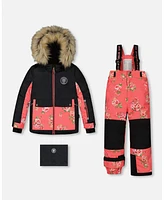 Deux par Toddler Girls Two Piece Snowsuit Black With Print Pant Printed Coral Flowers - Toddler|Child