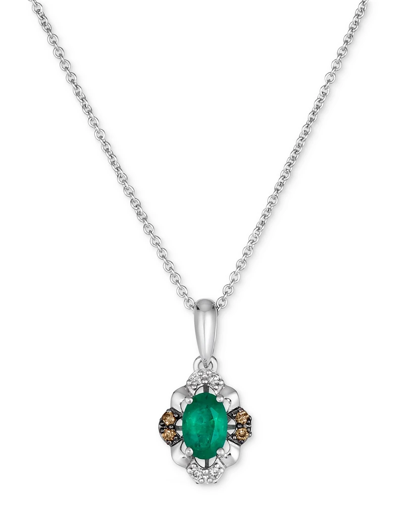 Le Vian Costa Smeralda Emeralds (1/3 ct. t.w.) & Diamond (1/20 ct. t.w.) Oval Adjustable 20" Pendant Necklace in 14k White Gold