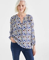 Style & Co Women's Printed Drapey Popover Blouse, Created for Macy's